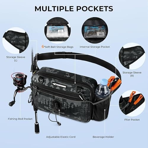 KastKing BaitSpace Waist Bag – Waterproof Tackle Storage Bag With Adjustable Belt, Fishing Fanny Pack for Men, Soft Bait Organizer, 3600 Utility Box, Rod Holder, Nylon thumbnail 2