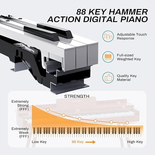 AODSK Digital Piano 88 Key Full Size Weighted Keyboard Overall Solid Wood Frame for Beginners with Sheet Music Stand Triple Pedal Power Adapter thumbnail 5