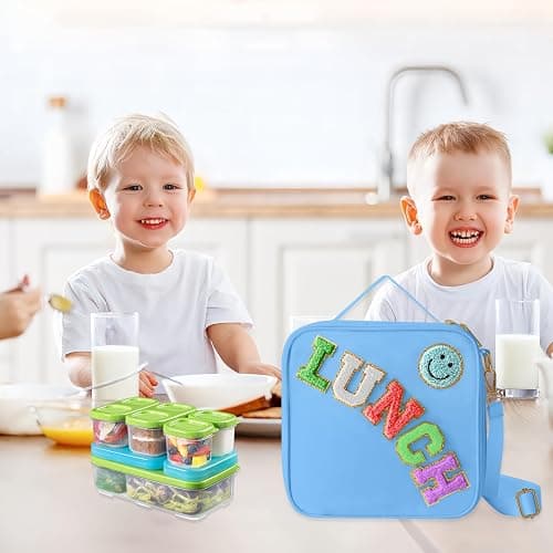 Insulated Lunch Bag With Adjustable Shoulder Strap, Nylon Preppy Lunch Box Large Insulated Lunch Bag Reusable Lunch Tote Bag with Smiley Preppy LunchBag for Girls School Travel Picnic (Dark blue) thumbnail 2