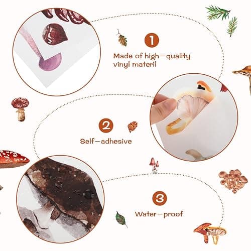 Glenmal 72 Pcs Watercolor Mushroom Wall Decals Giant Mushroom Decal Walls Peel and Stick Removable Decor Wallpaper Vinyl Sticker for Bedroom Furniture(Retro Style) thumbnail 6