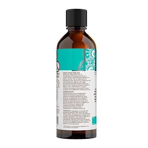 GuruNanda CocoMint Oil Pulling Mouthwash for Complete Oral Hygiene, 7 Essential Oils & Vitamins for Happy Teeth & Gums & Fresh Breath, with Toothbrush & Tongue Scraper, Alcohol-Free, 8 oz thumbnail 10