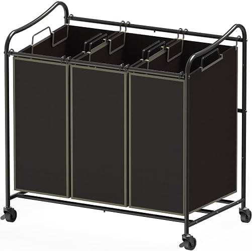 Simple Houseware Heavy Duty 3-Bag Laundry Sorter Rolling Cart, Bronze | Removable Bags and Lockable Wheels for Laundry Room Organization - Image 1