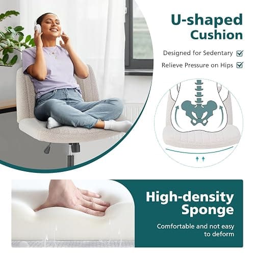 OLIXIS Criss Cross Chair with Wheels Wide Cross Legged Office Desk Vanity Chair Comfy Fabric Armless Adjustable Swivel for Home Computer Task Teddy Beige thumbnail 3