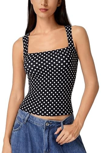 QINSEN Women's Square Neck Sleeveless Double-Layer Tank Tops Basic Tight T Shirts - Image 1