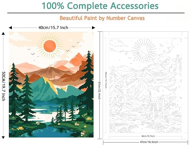 Yunnuo Landscape Paint by Numbers Kit for Adults Beginner, Sun & Mountain Paint by Number Canvas,Acrylic Abstract Paint with Numbers for with 3 Pcs Paintbrushes Home Wall Decor Gift (16 x 20 in) thumbnail 2
