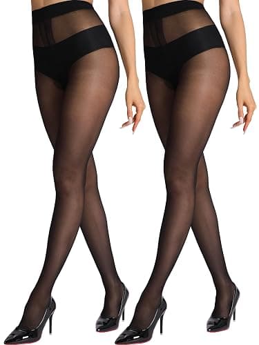HONENNA Sheer Tights for Women 2 Pairs Ultra Thin Reinforced T Crotch Control Top Pantyhose Stockings - Image 1