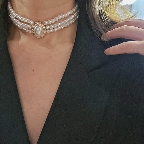 BSLVWG Wedding suite Pearl choker collier 4 rangées choker Simulation Pearl plaqué rhodium élégant charme collier féminin multicouche choker Chain round thumbnail 2