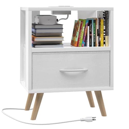Aenuert Night Stand with Charging Station, White Kids Nightstand with Drawer, 3-Tier Nursery Bedside Table with USB Ports and Outlets, End Table for Small Space, Living Room, Bedroom thumbnail 3