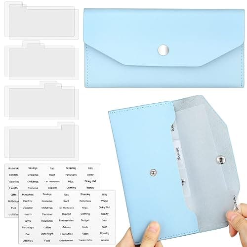 Frienda Cash Envelope Wallet PU Leather 7 x 3.5 Inch Reusable Budget Money Pouch Envelope Organizer 8 Cash Dividers 2 Sheets Category Sticker Labels for Wallets Bill Planner(Blue,Classic) thumbnail 3