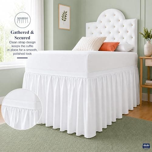 Cottingon Dorm Room Bed Skirt Twin XL, White Microfiber Dust Ruffle, 38 Inch Drop, Fits Standard College Beds 39 x 80, Under Bed Storage Cover, College Dorm Room Essentials, Back to School Bedding thumbnail 5