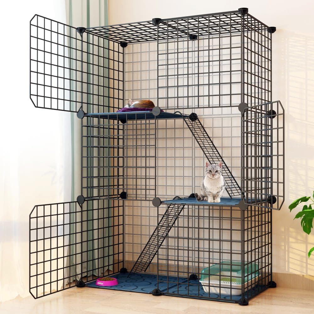 Cat Cage Indoor DIY Pet Playpen Detachable Metal Small Animal Cage Wire Ferret Cage Indoor Cat Kennels for Kitten Puppy Bunny (3 Tier) - Image 1