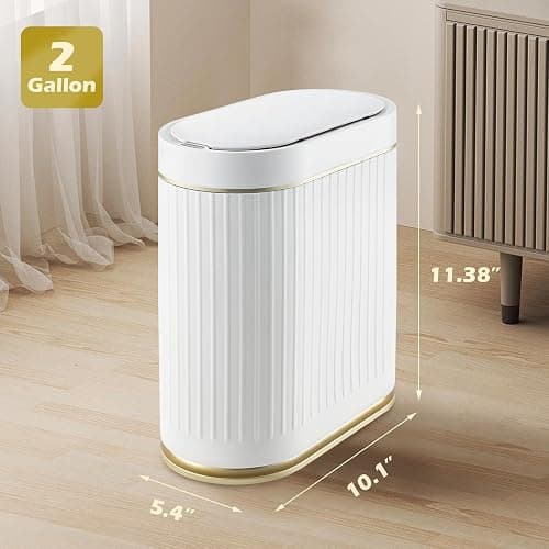 SYNCVIBE Bathroom Trash Can with Lid Automatic 2 Gallon Motion Sensor Garbage Bin, 7.5 Liter Smart Trash Bin Bathroom Decor, Plastic Garbage Can, Narrow Trash Can for Bedroom, Office, Living Room thumbnail 2