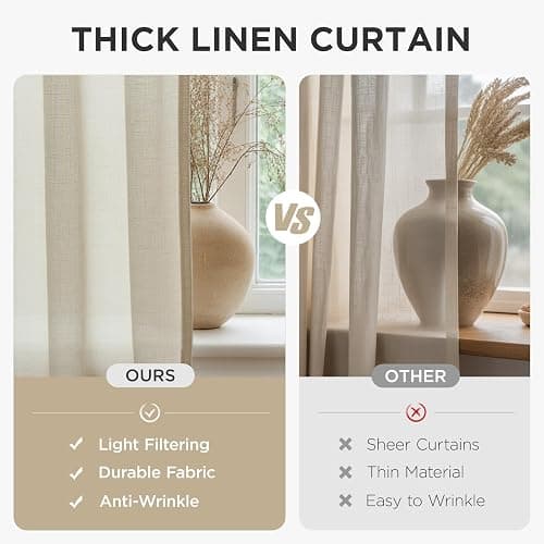 Joydeco Linen Curtains 96 inch Length 2 Panel Set, Light Filtering Curtain for Living Room Bedroom, 52 inch Wide Drapes with Rod Pocket Back Tab (96" Lx52 W, Ivory on Linen) thumbnail 4