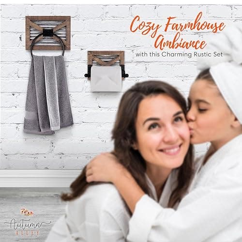 Autumn Alley Farmhouse Toilet Paper Holder and Rustic Towel Holder Set, Wall Mount, Rustic Wall Toilet Paper Holder and Bathroom Hand Towel Holder Decor, Wooden Brown thumbnail 6