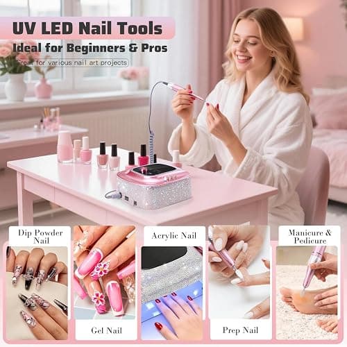 HNHFTT 2-in-1 UV LED Nail Lamp & Nail Drill, Professional Rechargeable Nail Dryer, Led Nail Lamp with LCD Display & Auto Sensor, 45000 RPM Electric Nail Drill Machine, Designed for Salon, Home thumbnail 5