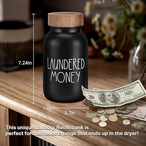 Laundry Room Bank Coin Jar Laundry Room Decor Rustic Country Farmhouse Home Decor Mason Jar with Wooden Top Funny Laundered Money Tip Jar Piggy Bank thumbnail 3