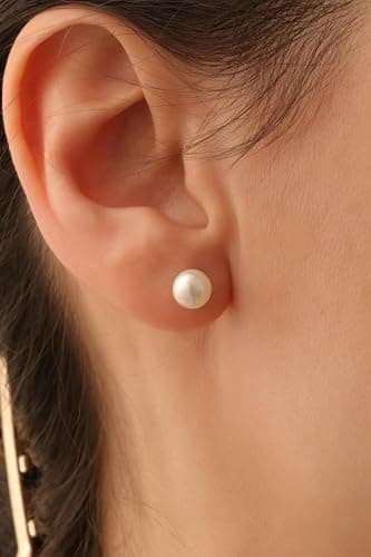 JINERA 5 Pairs Stud Earrings for Women 14K Plated Gold/Silver Pearl Ball Small Stud Earrings Set Cartilage Piercing Hypoallergenic Lightweight Flatback Earrings Jewelry Gifts for Women thumbnail 3