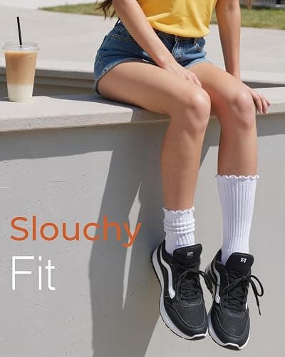 HONGTEYA Ruffle Socks for Women Cotton Slouchy Crew Socks for Boot Sneakers Mid Calf Frilly Size 5-11 thumbnail 4