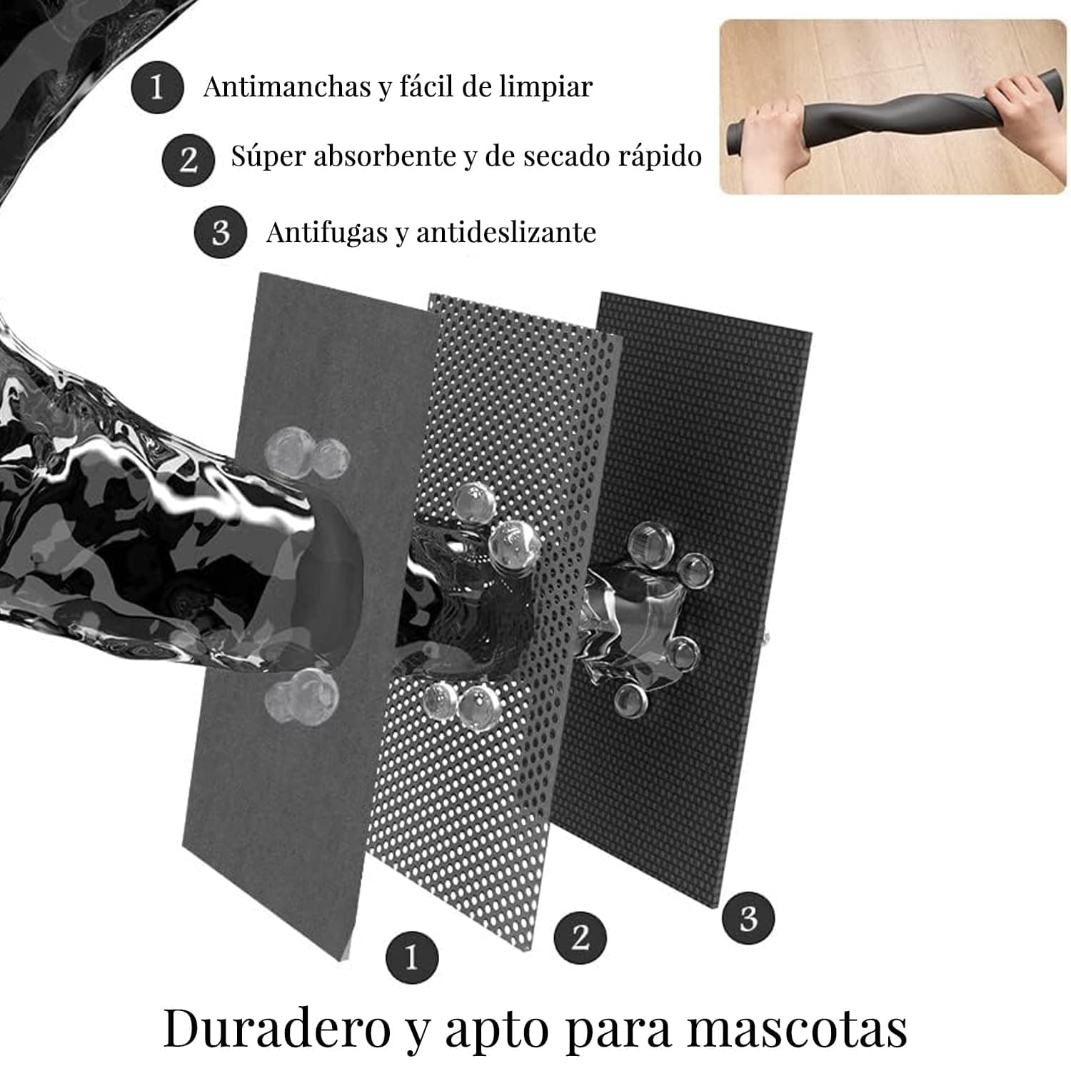 LYSSIID Alfombrilla Absorbente para Comederos Y Bebederos De Mascotas con Base De Goma Impermeable, Alfombrilla De Secado Rápido para Bebederos De Perros Y Gatos (Gris Oscuro, 16"X24") thumbnail 3