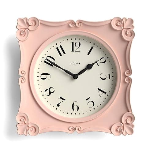JONES CLOCKS® Rialto Wall Clock | Ornate Vintage Style Square Clock | 10 inch | Pink | Ideal for The Living Room or Bedroom - Image 1