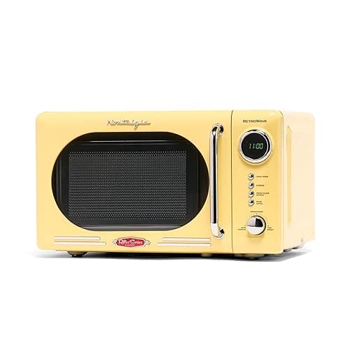 Nostalgia NRMO7YW6A Retro Compact Countertop Microwave Oven, 0.7 Cu. Ft. 700-Watts with LED Digital Display, Child Lock, Easy Clean Interior, Yellow - Retro Classic - Yellow - 0.7 Cu. Ft.