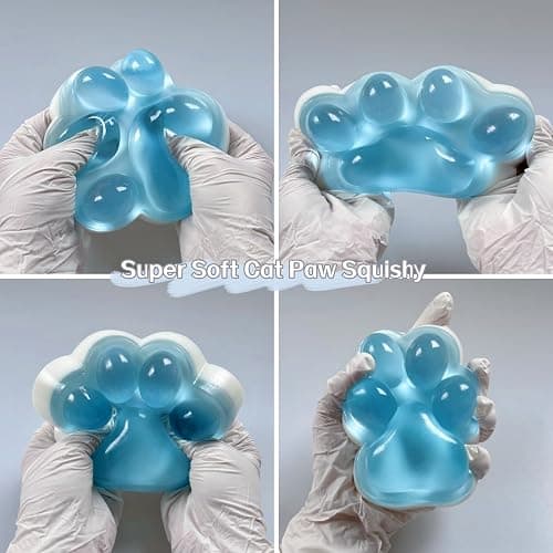 Fufu Big Cat Paw Squishy Toy 5 Inch Sticky Cat Paw Print Squishies Large Transparent Pinch Family Tuba Squishy Clear Jelly Blue Giant Squeeze Toy for Adults Stress Relief (TOUMING--Blue) thumbnail 5