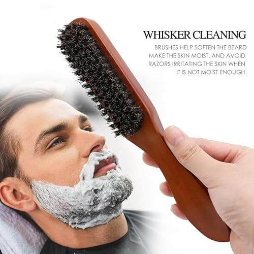 Boar Bristle Hair Brushes set，2 Pack Wooden Handle Slick Back Brush for Smoothing, Taming Wavy & Frizzy Hair, Teasing Comb for Edges Beard thumbnail 4