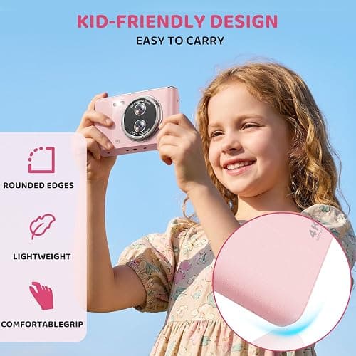 Digital Camera, 48MP FHD 1080P Point and Shoot Camera with 16x Zoom, Anti Shake Autofocus Compact Camera with 32GB Card for Kids, Beginners, Teens, Pink thumbnail 6
