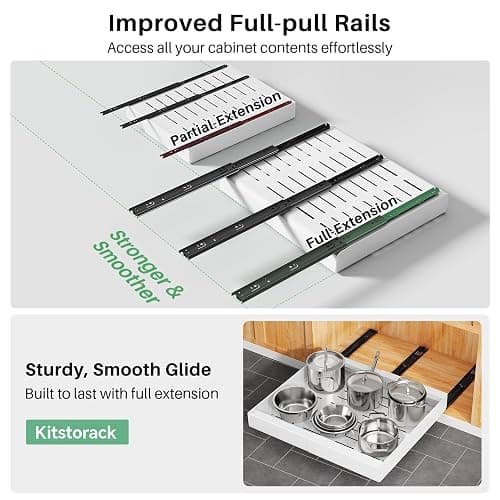 Pull out Cabinet Organizer, 2-pack, Expandable(12"-20") Heavy Duty Slide out Drawers Fixed with Adhesive Nano Film for Pots, Roll out Shelf Storage for Kitchen Base Cabinet Organization(3 Rails) thumbnail 5