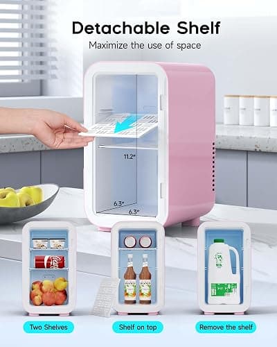 BEICHEN Mini Fridge,6 Liter / 8 Can Small Fridge for Bedroom, Car, Office & Dorm, AC100-120 V/DC 12 V Portable Thermoelectric Cooler & Warmer for Skincare, Food, Drinks,Pink thumbnail 3