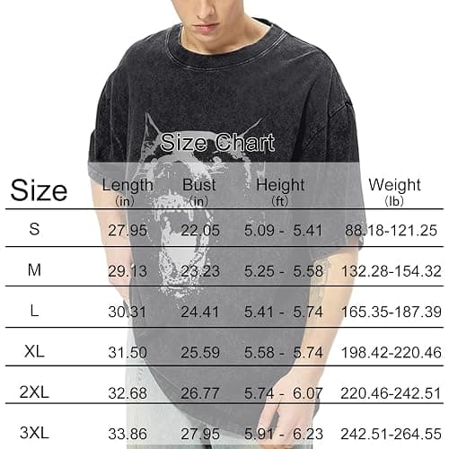 Qiqilyly Men's Oversized Graphic Tees Streetwear Vintage Tshirts for Men Acid Wash Tshirt Aesthetic Unisex Shirts Grunge Tops thumbnail 7