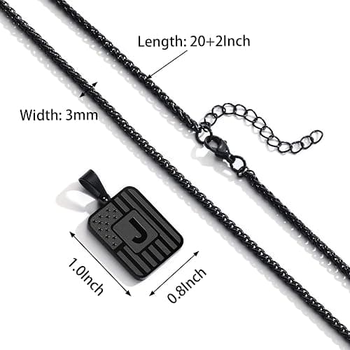 DuoDiner Initial A-Z Necklaces for Men Boys Kids, American Flag Stainless Steel Letter Pendent Chain 20+2 Inches Jewelry Gifts thumbnail 4