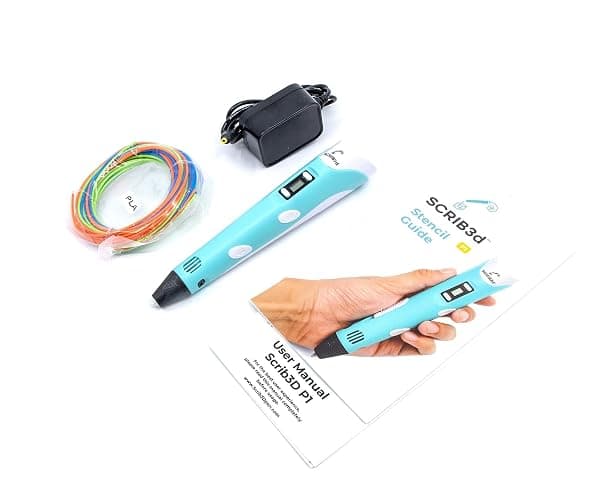 SCRIB3D P1 3D Printing Pen with Display - Includes 3D Pen, 3 Starter Colors of PLA Filament, Stencil Book + Project Guide, and Power adapter thumbnail 3