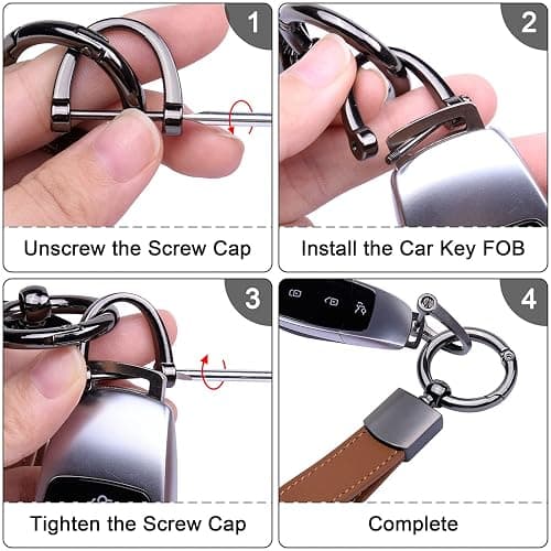 Wisdompro Genuine Leather Car Keychain, Universal Heavy Duty Key Fob Keychain Leather Key Chain Holder for Men and Women thumbnail 7