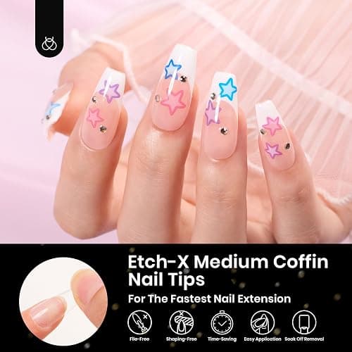 Beetles Gel Nail Tips Medium Coffin Etch X, 12 Sizes 288Pcs Pre Shaped Half Matte Full Cover Press On False Nails Tips Acrylic Fake Nail Extensions Kit Easy DIY Salon Manicure Gift for Women thumbnail 2