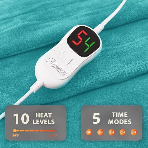 Homemate Heated Blanket Electric Throw - 50"x60" Heating Blanket Throw 1/2/4/6/8 Hours Auto-Off 10 Heat Level Over-Heat Protection Flannel Sherpa ETL Certification thumbnail 4