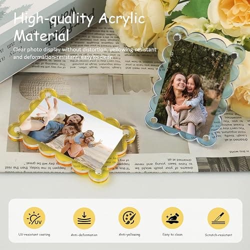 Nirvany 2 Pack Magnetic Car Visor Photo Holder, 2.36 x 3.54 in Scalloped Clear Acrylic Personalized Picture Frame Clip for Sun Visor, Car Picture Holder for Family, Pets, Travel Photos (Light Blue) thumbnail 5