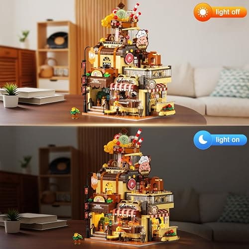 INSOON City Ice Cream House Building Set with Lights, 1377 PCS Dessert Shop Building Block Toy with Chocolate Sundae Cone, Sweet Workshop Construction Model for Adults Teens Kids Boys Girls Ages 12+ thumbnail 4