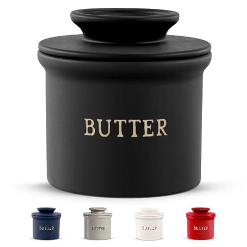Kook Butter Crock with Lid, Soft Spreadable Butter, Ceramic French Butter Keeper to Leave On Counter with Water Line, Butter Dish, Home and Kitchen Decor, Perfect for Christmas Gift (Black) - Image 1