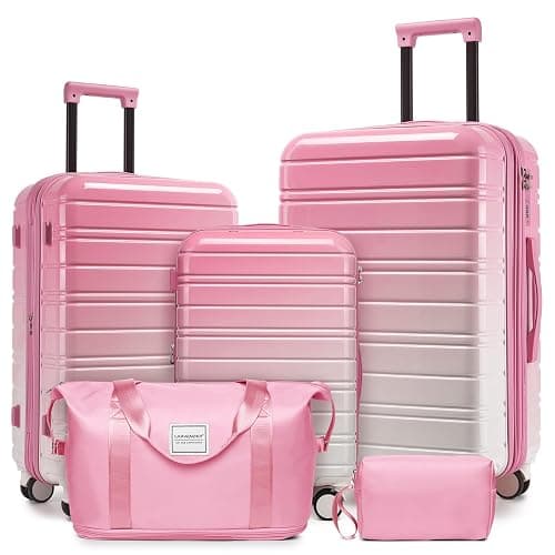 LARVENDER Luggage Sets 5 Piece Hardside Expandable Suitcase with Wheels Lock,PC+ABS Hardside Lightweight Rolling Suitcase for Women and Men,Peach Sparkling - Image 1