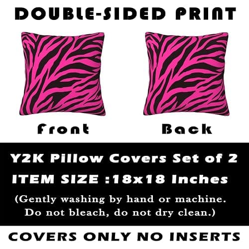 Pecfamly Y2K Pink and Black Zebra Print Throw Pillows (Covers Only No Pillow Inserts) Hot Pink Mcbling Trashy Y2K 2000S Baddie Scene Room Bedroom Decor for Teen Girls Women thumbnail 8