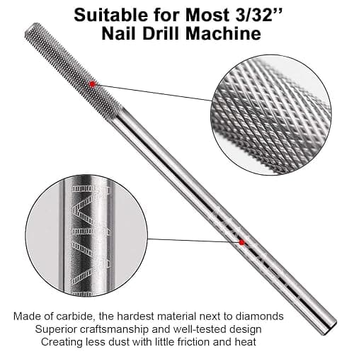 Makartt Cuticle Nail Drill Bit - Safety Tungsten Carbide Cuticle Remover Drill Bit Needle Bit Under Nail Cleaner Dead Skin Nail Prepare 3/32'' for Electric Nail File Nail Buffer Bit-3XF (Silver,Fine) thumbnail 9