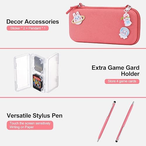 innoAura Switch Lite Case 18-in-1 Accessories Bundle for NS Switch Lite (2019), with Protective Carrying Case, Game Holder, Screen Protector & Cute Thumb Grips, Coral thumbnail 7