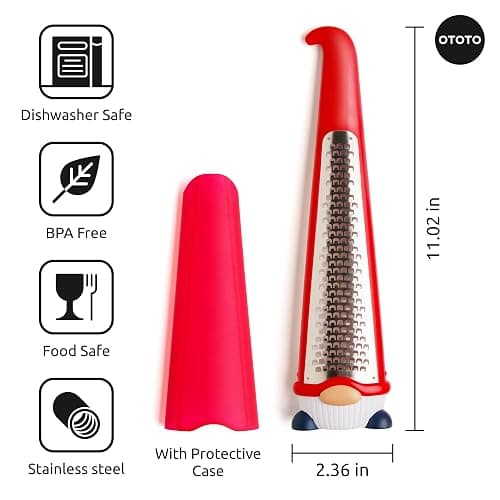 OTOTO Grater - Stainless Steel, BPA Free, Dishwasher Safe, Fun Kitchen Gadget, Vegetable Shredder, Cute Kitchen Gifts & Accessories (Pepito Gnome Grater, Red) thumbnail 3
