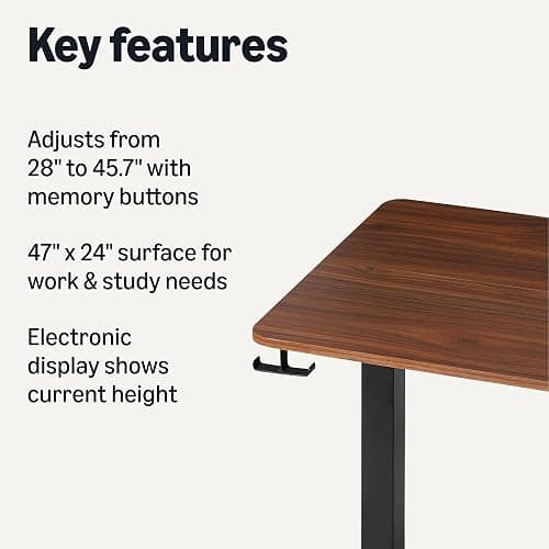 Amazon Basics Electric Standing Desk, Height Adjustable Home Office Desk, Black/Walnut Effect thumbnail 3
