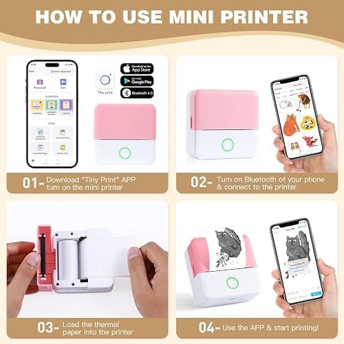 Print Pods Mini Printer, Thermal Inkless Sticker Maker with 10 Rolls Printing Paper, Pocket Printpod for phone, Impresora Portátil for Notes, Flashcards, Journal, DIY, Compatible with iOS & Android thumbnail 4