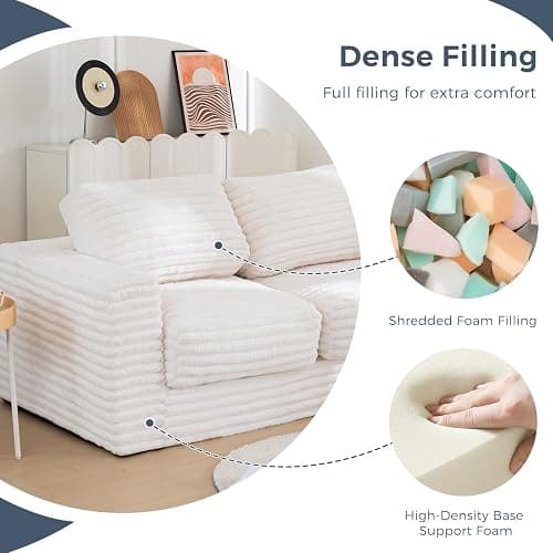 MAXYOYO Bean Bag Chair for Adults, Upholstered Loveseat Floor Sofa with Pillows and Armrests, Large Bean Bag Sofa Plush Couch for Bedroom Living Room, White thumbnail 4
