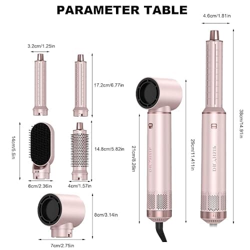 5 in 1 Hair Styler & Hair Dryer Brush, Low-Speed Negative Ionic Air Styler Drying, Multi Hair Styler, Professional Blow Dryer Brush for Curling Volumizing Straightening Styling(Pink) thumbnail 8