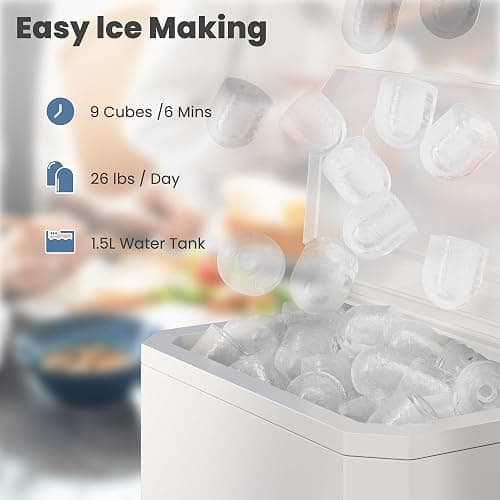 ⭐️DUMOS Countertop Ice Maker, Portable 1.5L Ice Machine with Self-Cleaning, 26.5lbs/24H Fast Ice Making, 9 Bullet Ice Cubes in 6 Mins, 2 Size Options, Quiet Compact Ice Maker, Bright White thumbnail 6