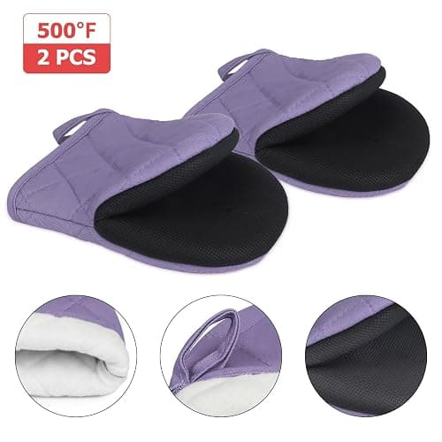 Short Oven Mitts, Heat Resistant 500°F, Silicone Grip Kitchen Gloves, Non-Slip for Baking, Grilling, BBQ, Machine Washable with Hanging Loop, 2-Pack Set, Taro Purple thumbnail 4